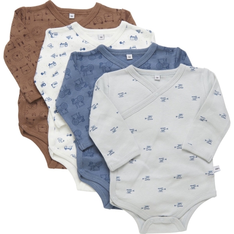 Pippi Baby Wikkel Rompers L/æ - 4-pack - Blue Mirage - Pippi Baby - 68 - Romper L/S