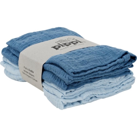 Pippi Hydrofiele Doek - 65x65 cm - 4-pack - Blauw/Lichtblauw - Pippi Baby - OneSize - Hydrofiele Doek