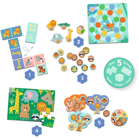 Djeco Spel - 5-in-1 - Wild Animals - Djeco - OneSize - Spel