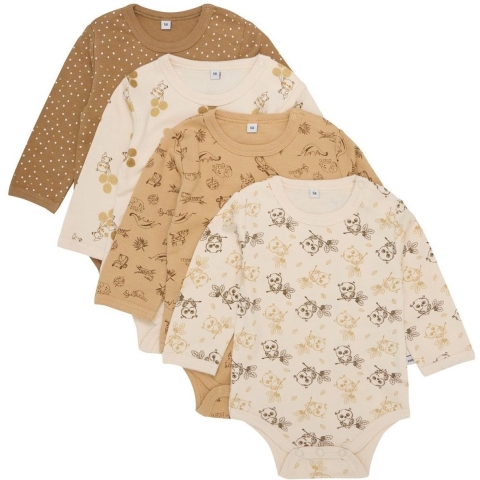 Pippi Baby Rompers l/s - 4-pack - Witkap Grey - Pippi Baby - 50 - Romper L/S