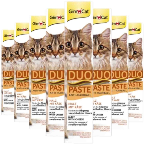 8x GimCat Anti-Hairball Duo-Paste Kaas&Mout 50 gr