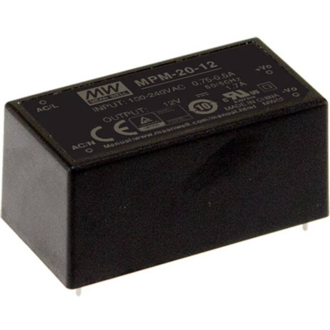 MEAN WELL MPM-20-12 AC/DC-printnetvoeding 12 V/DC 1.8 A 21.6 W