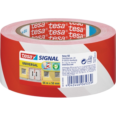 3x Tesa afzettape/markeertape rood/wit 5 cm x 66 mtr -