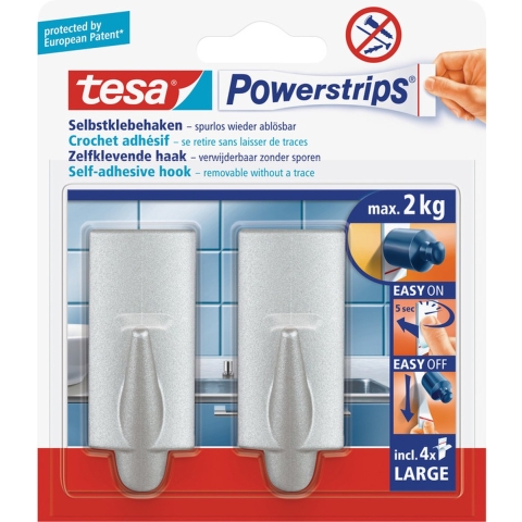 Tesa Powerstrips chroom haken - 4x stuks - Verwijderbare haken -