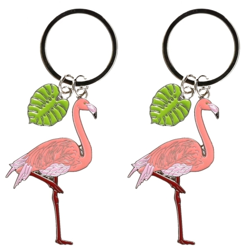 6x stuks metalen flamingo sleutelhanger 5 cm -