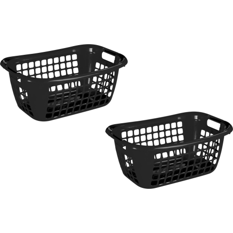2x stuks zwarte wasmanden/wasgoedmanden met handgrepen 55 cm -