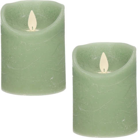 2x Jade groene LED kaarsen / stompkaarsen met bewegende vlam 10 cm -