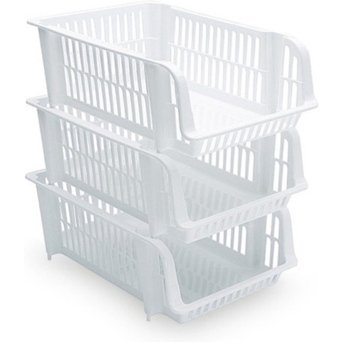 PlasticForte Stapelbare opbergmand - 9x - wit - 20L - kunststof - 43 x 32 x 16 cm -