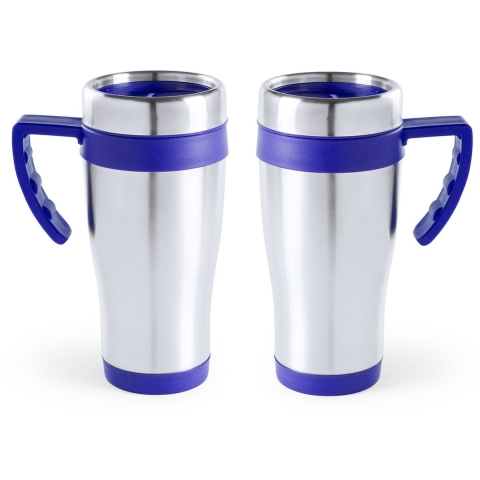 3x stuks rVS thermosbeker/warm houd koffiebeker blauw 500 ml -