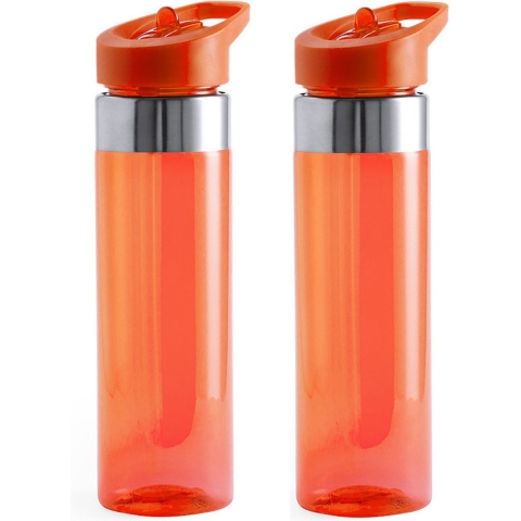 Set van 2x stuks bidon/drinkfles/waterfles 650 ml oranje van kunststof -