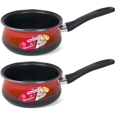 Set van 2x stuks steelpan/sauspan rood anti-aanbak 16 cm -