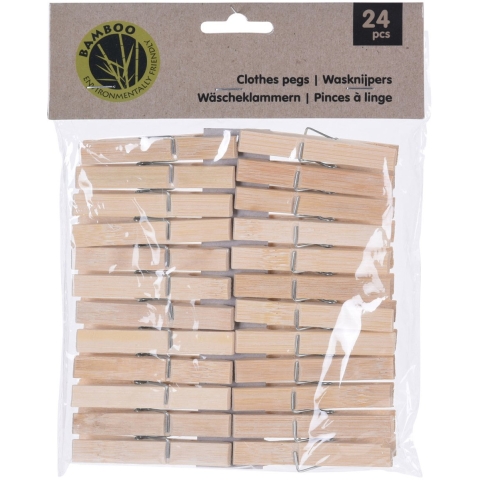 Wasknijpers naturel - 48x - bamboe hout - 7 cm - houten knijpers -