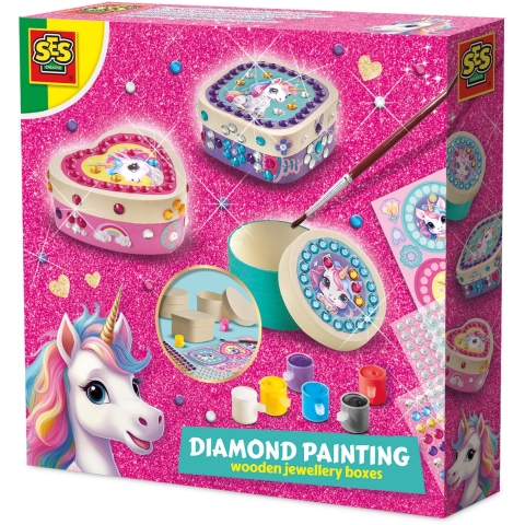 SES Creative Diamantmozaïek - Sieradendoos met Eenhoorn - SES Creative - OneSize - Creatieve Speelset