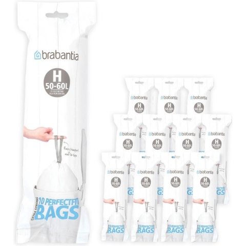 12x Brabantia PerfectFit Afvalzak met Trekbandsluiting Code H 50-60 liter 10 stuks