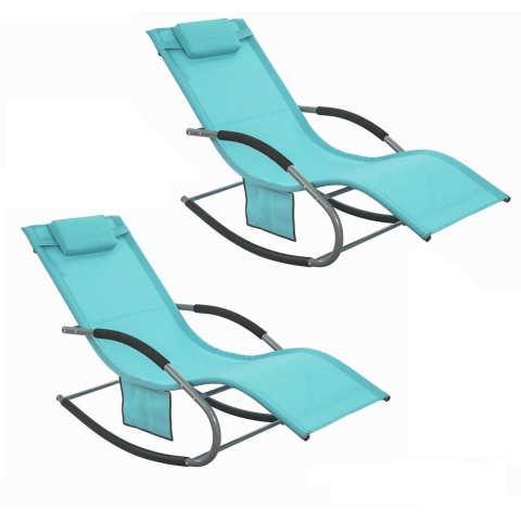 SoBuy OGS28-HBx2 - Tuinstoel - Schommelstoel met kussen - Turquoise (2 stuks)