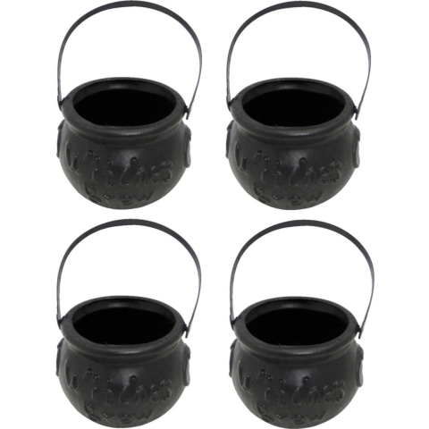 Set van 4x stuks kleine zwarte heksenketel/kookpot 15 cm -