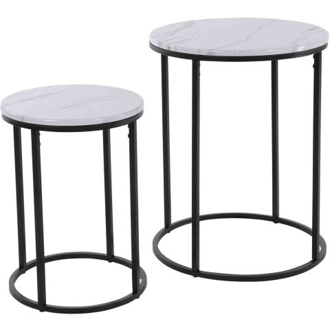 Bijzettafeltjes set - 2-delig - wit marmer - 40 en 50 cm -