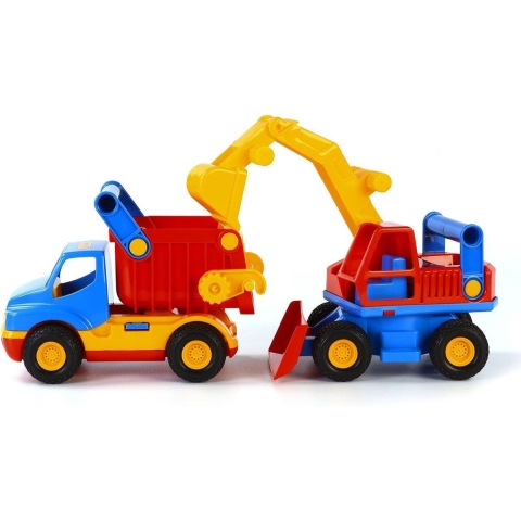 truck met graafmachine
