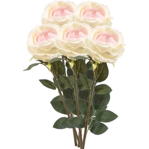 Kunstbloem roos Joelle - 5x - creme - 65 cm - decoratie bloemen -