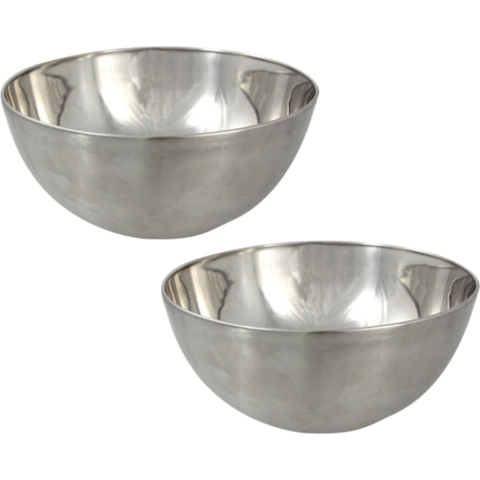Salade/voedsel serveer schaal - 2x - mat zilver - RVS - D23 x H11 cm -