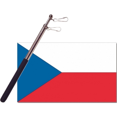 Landen vlag Tsjechie - 90 x 150 cm - met compacte draagbare telescoop vlaggenstok - supporters -