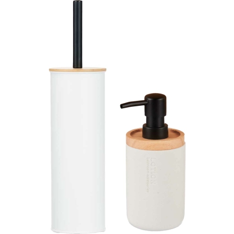 Berilo badkamer accesoires Malaga - toiletborstel/zeeppompje - wit - polyresin/rvs -