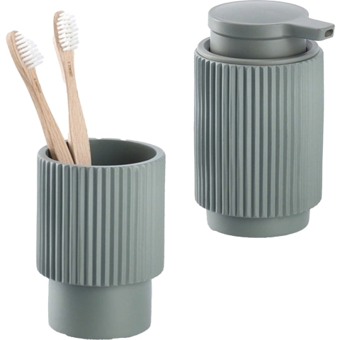 Badkamer/toilet set Stripes - 2x stuks - kunststeen - groen - streep design -