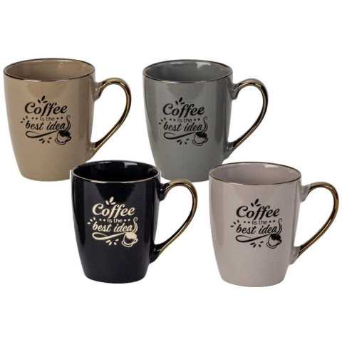 Bellatio design Koffiemokken - set van 12x - Coffee is the best idea - multi kleuren - 360 ml -