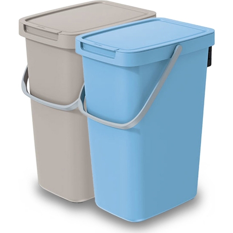 GFT/rest afvalbakken set - 2x - beige/blauw - 12L - afsluitbaar - 20 x 26 x 37 cm - afval scheiden -