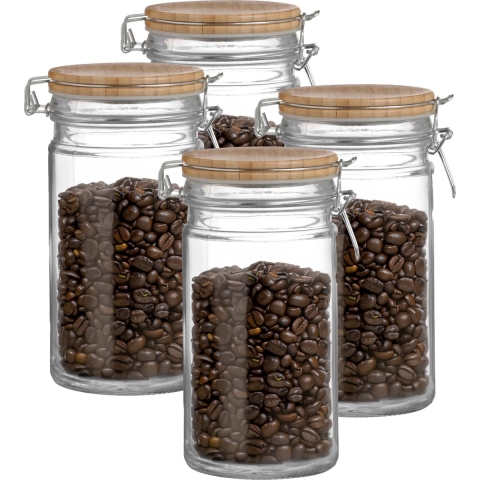 Weckpot/inmaakpot - 4x - 1L - glas - met beugelsluiting - bamboe deksel -