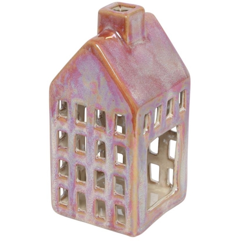 Theelicht huis M rood 7,8x7,8x16cm