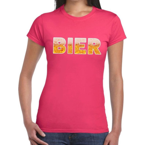 Bier tekst t-shirt roze dames XS -