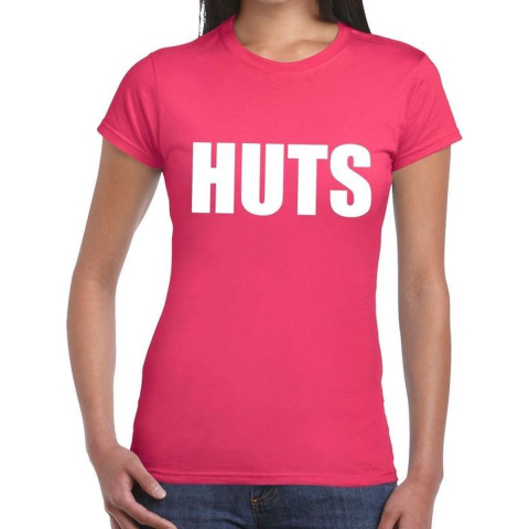 HUTS tekst t-shirt roze dames L -
