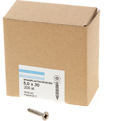 Hoenderdaal Spaanplaatschroef Rvs-A2 Pk PZ2 5.0X30 | 200 stuks - 0203.30.41201