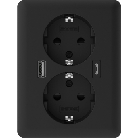 2USB 2U-449719 Inbouwdoos Met USB-C, Met USB-laaduitgang Zwart (mat)