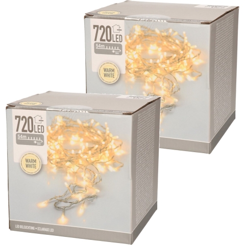 Kerstverlichting - 2x - transparant - 720 leds - warm witte lampjes - 5400 cm - Boomverlichting -