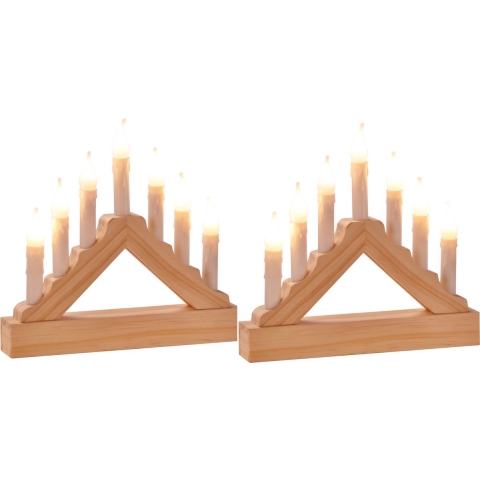 Set van 2x stuks houten kaarsenbruggen met Led verlichting warm wit 7 lampjes 21 cm -