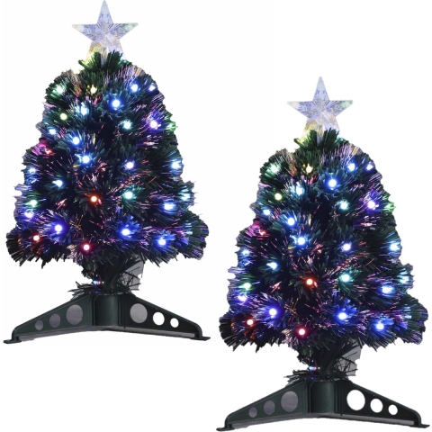 2x stuks fiber optic kerstbomen/kunst kerstbomen met gekleurde lampjes 45 cm -