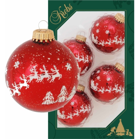16x Luxe rode glazen kerstballen met rendier opdruk 7 cm kerstversiering -