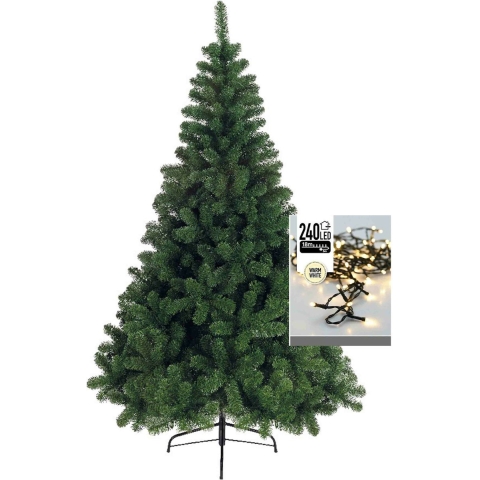 Kunst kerstboom - 180 cm - incl. kerstverlichting lichtsnoer - warm wit - 18 m -