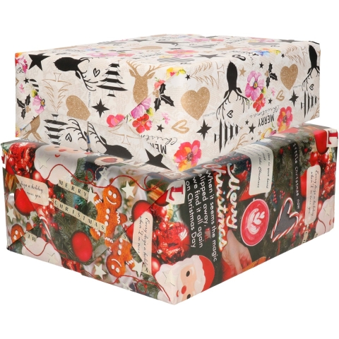 Luxe Kerst inpakpapier - cadeaupapier - 2 verschillende prints - 10x rollen - 250 x 70 cm -