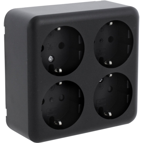 Q-Link Contactdoos | Opbouw | 4-voudig | Met Randaarde | Vierkant | Zwart - 00.945.59