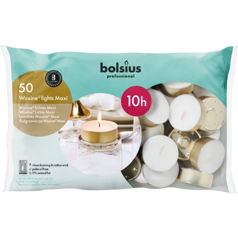 Bolsius Horeca maxi waxine lichten 10uur wit 50 stuks