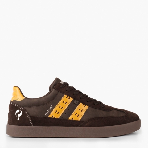 Q1905 Sneaker platinum donkerbruin/geel