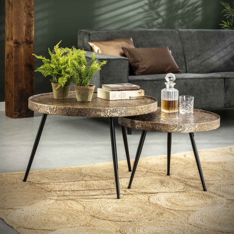 Hoyz Hoyz salontafel rond metallic kleurig set van 2