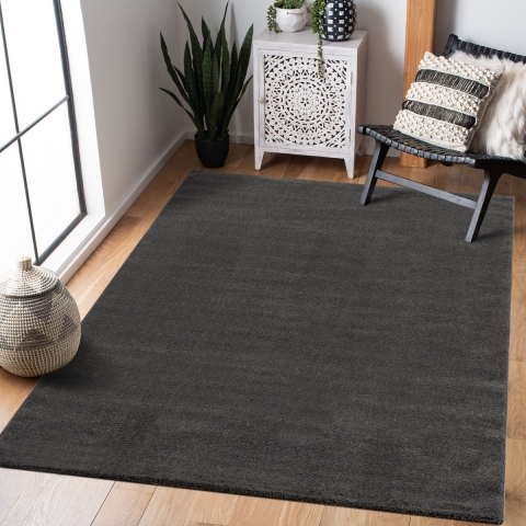 Muratap Uni effen laagpolig vloerkleed modern donker 80x150 cm