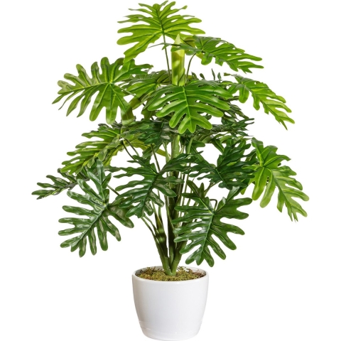 Kopu ® kunstplant monstera 50cm in sierpot wit 22 bladeren
