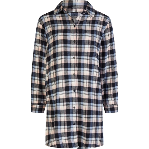 By Louise Dames pyjama nachthemd lang flanel geruit grijs/roze