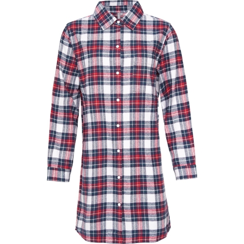 By Louise Dames pyjama nachthemd lang flanel geruit rood/blauw