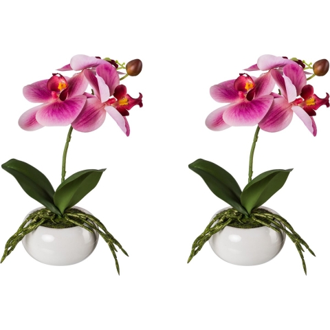 Kopu ® set 2 stuks kunstplant mini orchidee 27 cm in witte sierpot -